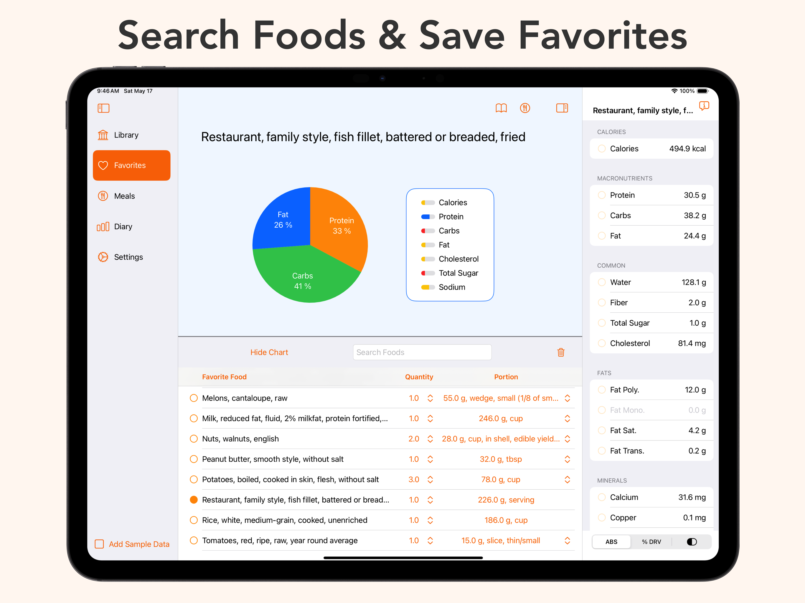 Search Foods, Save Favorites